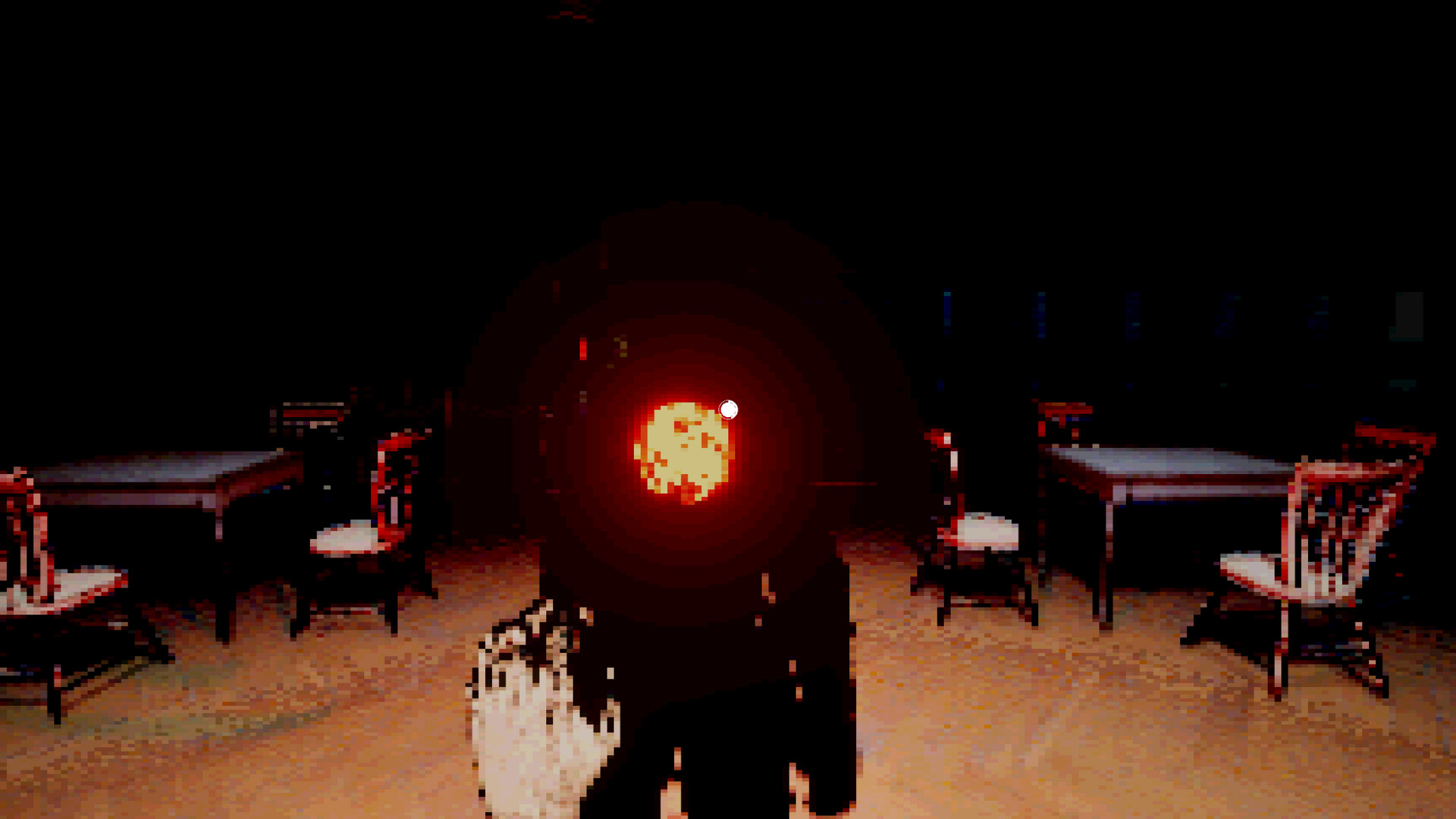 一個黑暗的房間,中間有一個發光的神秘物體。