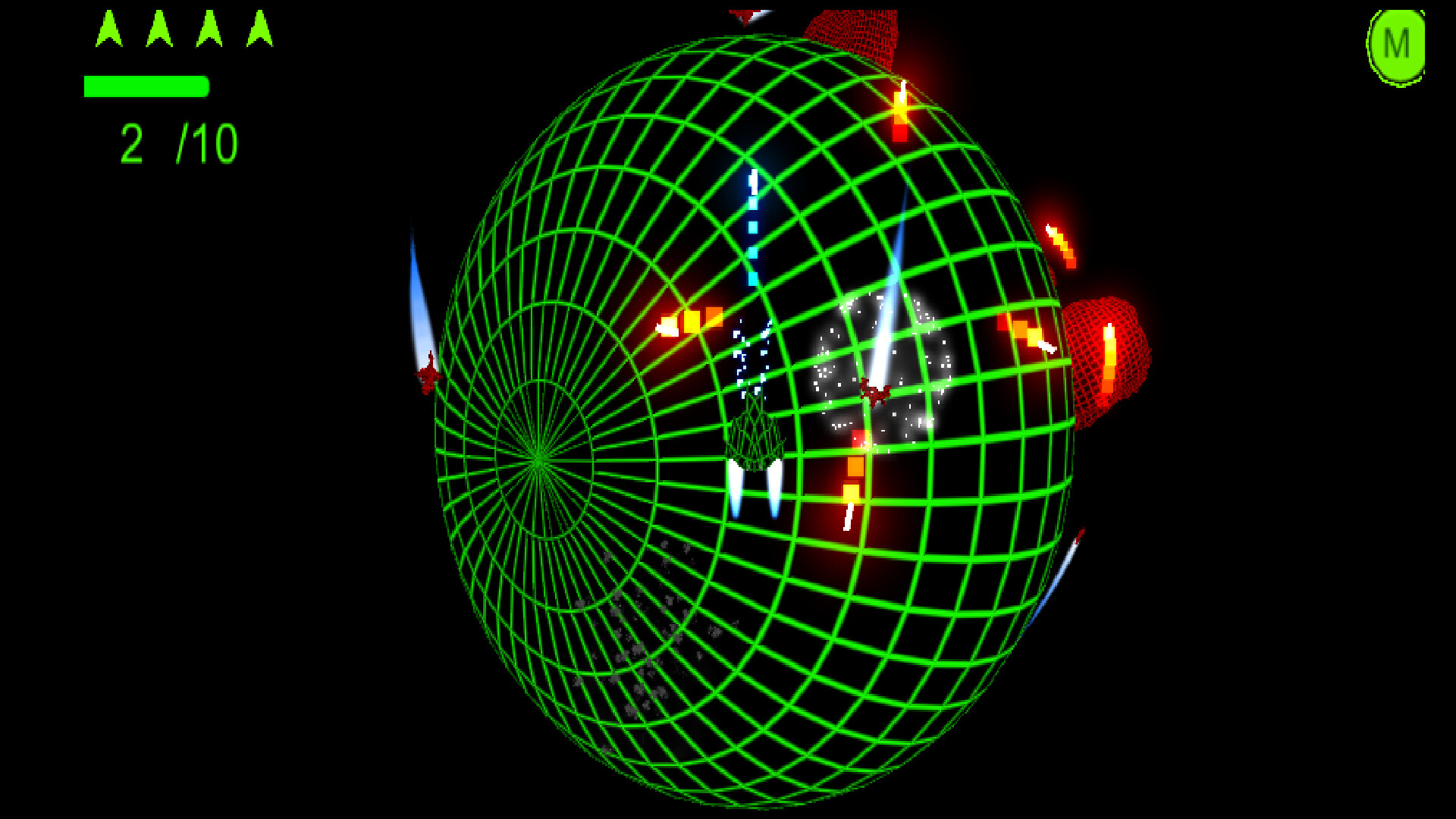 遊戲畫面,顯示飛船在一個充滿紫色星雲和敵方彈幕的區域戰鬥。