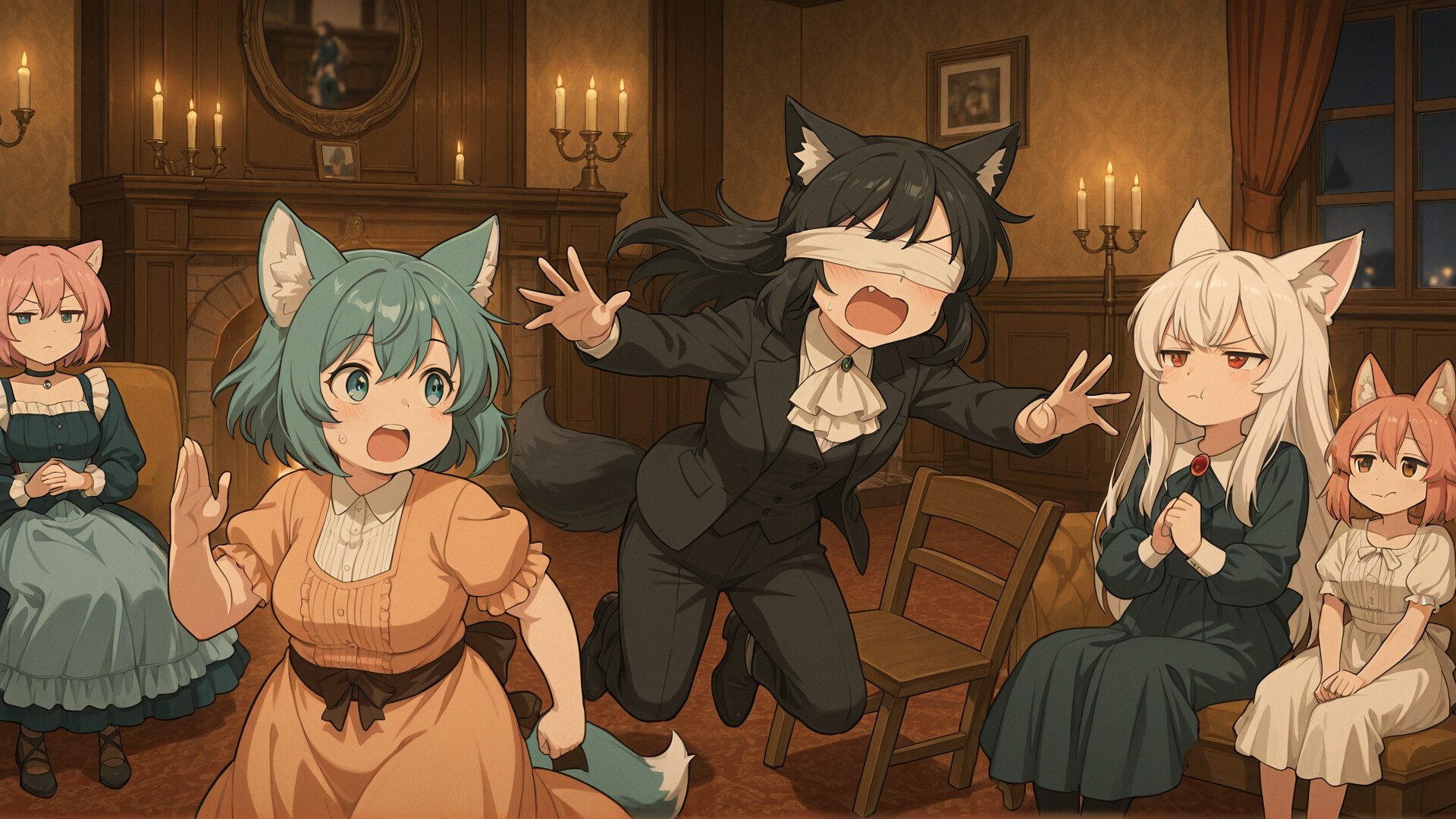 遊戲中的一個場景,展示了精緻的動漫風格背景和角色立繪。