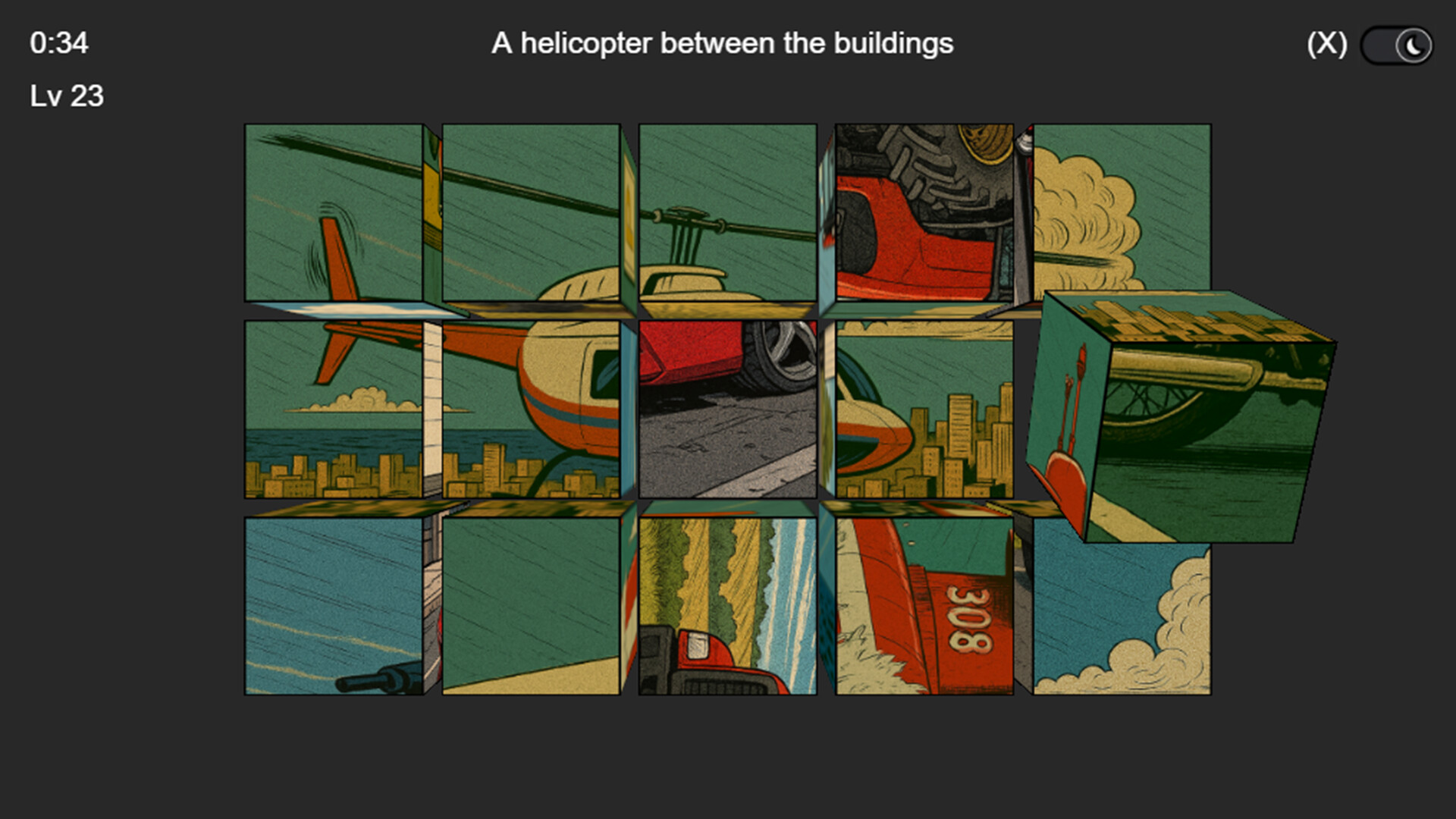 一個具有漫畫風格的遊戲關卡,角色和場景都非常生動。