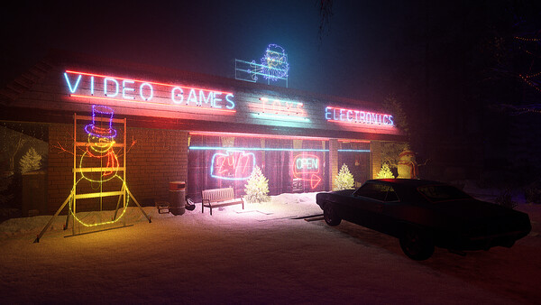 遊戲中一個空曠的走廊場景，光影效果營造出不安的氣氛。