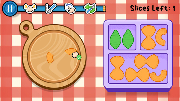 一個關卡中，玩家正在嘗試將義大利麵和肉丸放入便當盒。