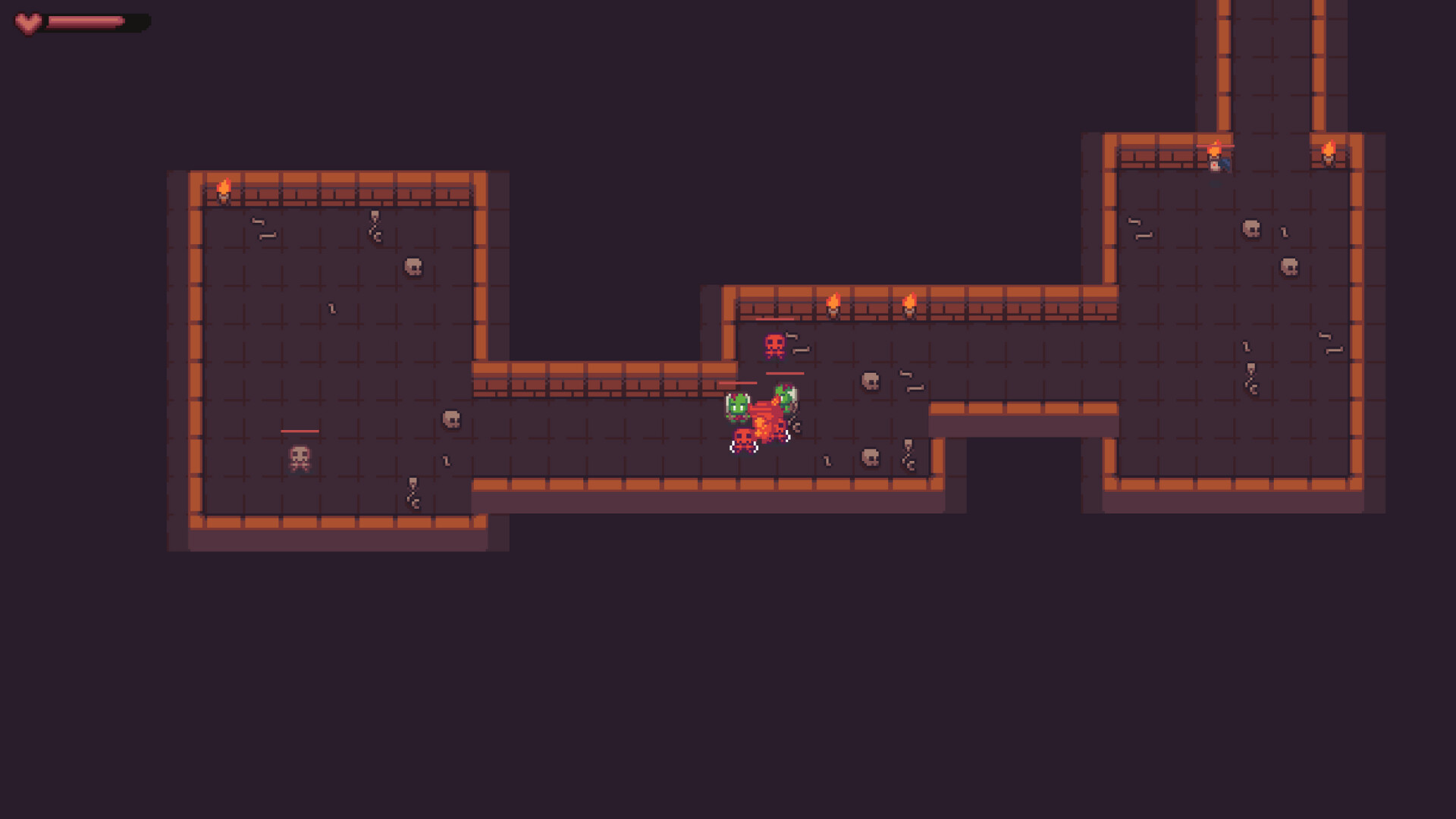 玩家角色在地城中使用近戰攻擊與骷髏敵人戰鬥。