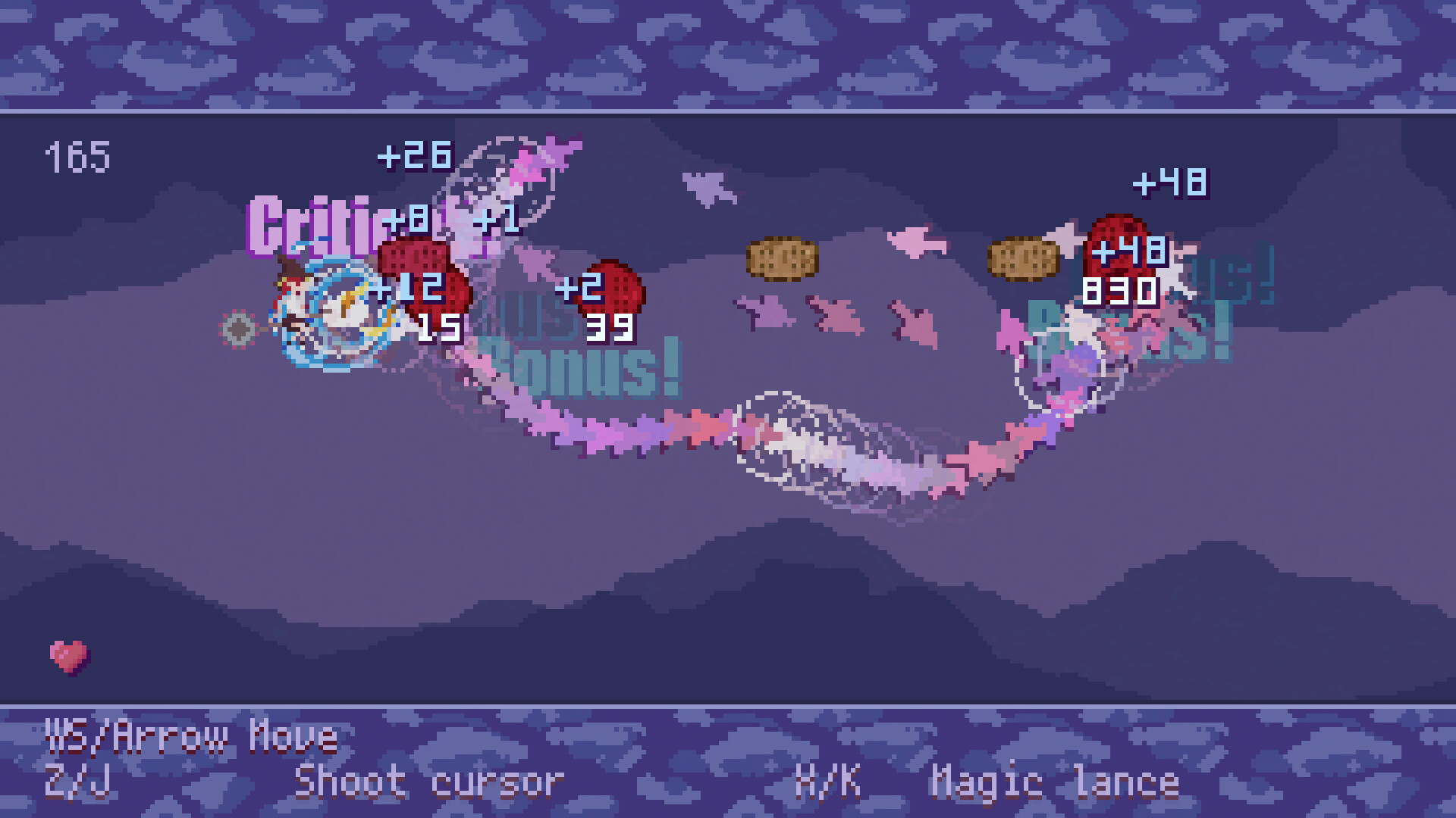 遊戲截圖展示了類似橫向捲軸的射擊場景，充滿了幾何形狀的彈幕。