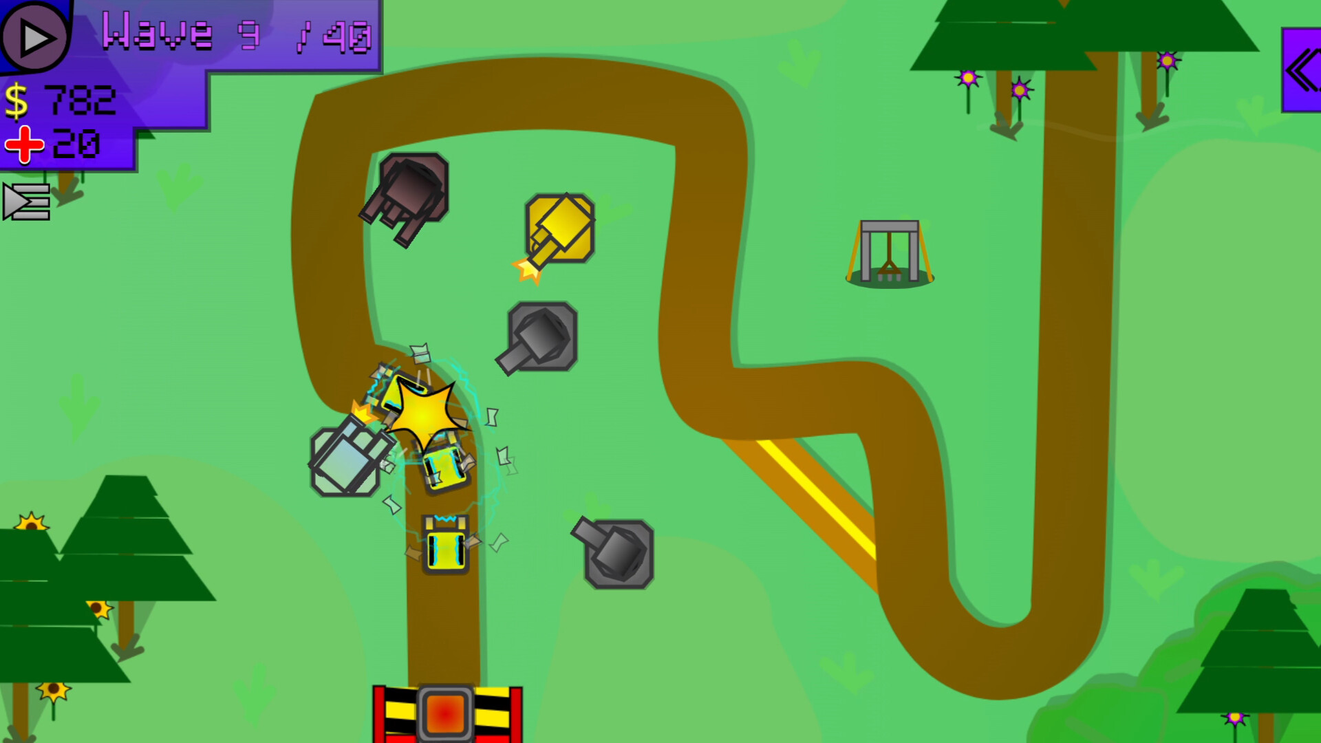 遊戲中,玩家需要在固定路徑旁部署防禦塔,抵禦敵方無人機的進攻。