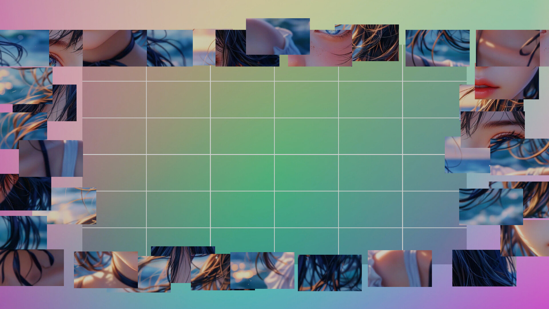 遊戲中的拼圖介面，背景是一位動漫少女在櫻花樹下。