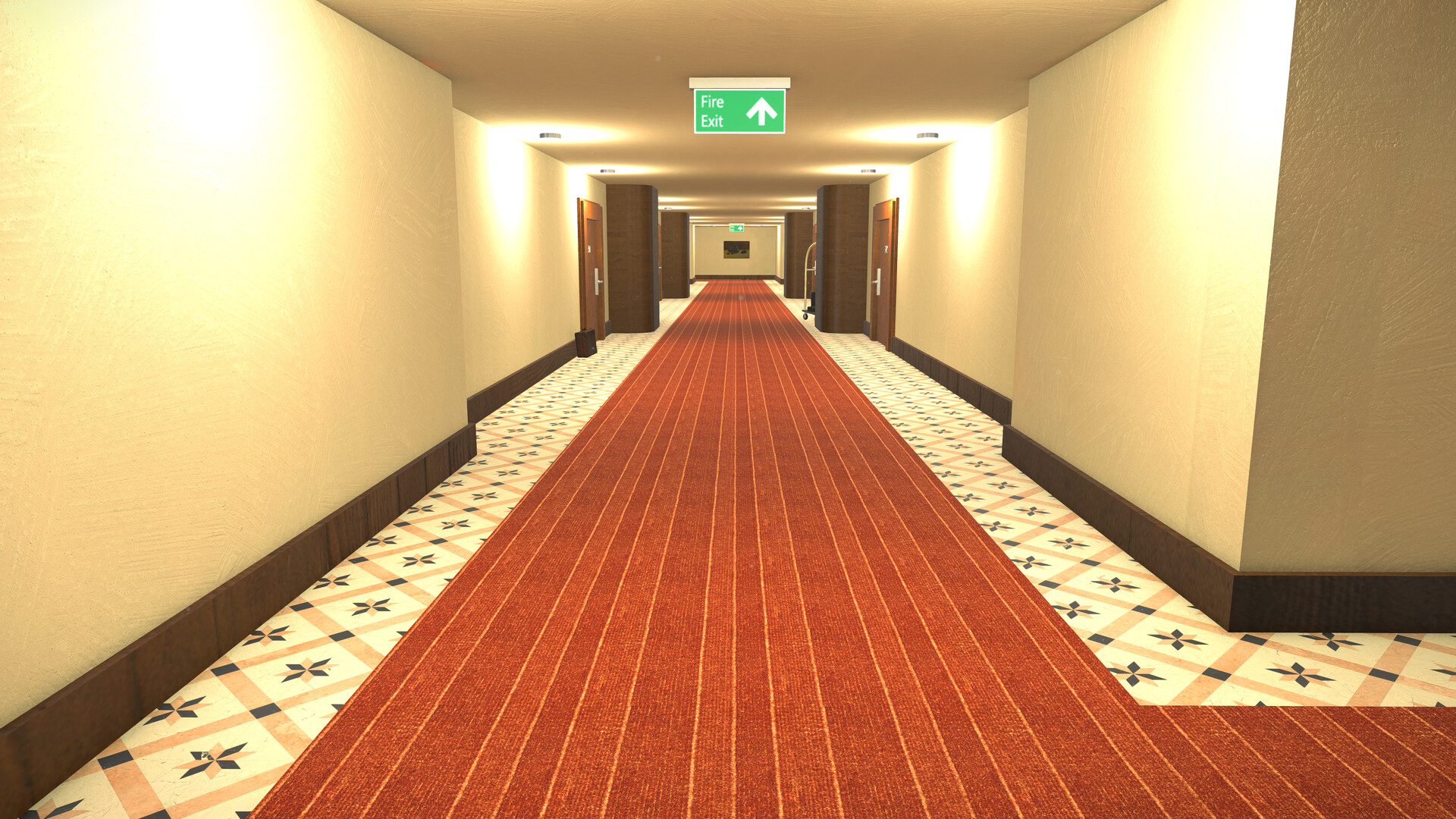 Check In Check Out 遊戲中呈現的酒店走廊