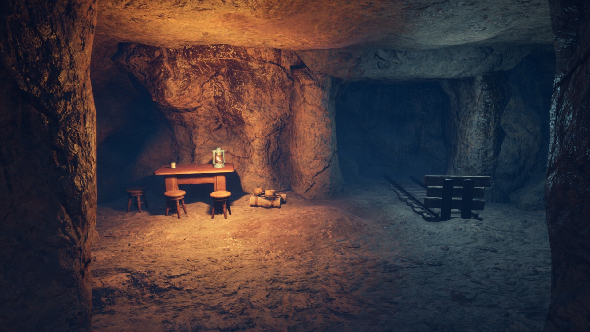 夜晚的森林小徑,手電筒的光束照亮前方。