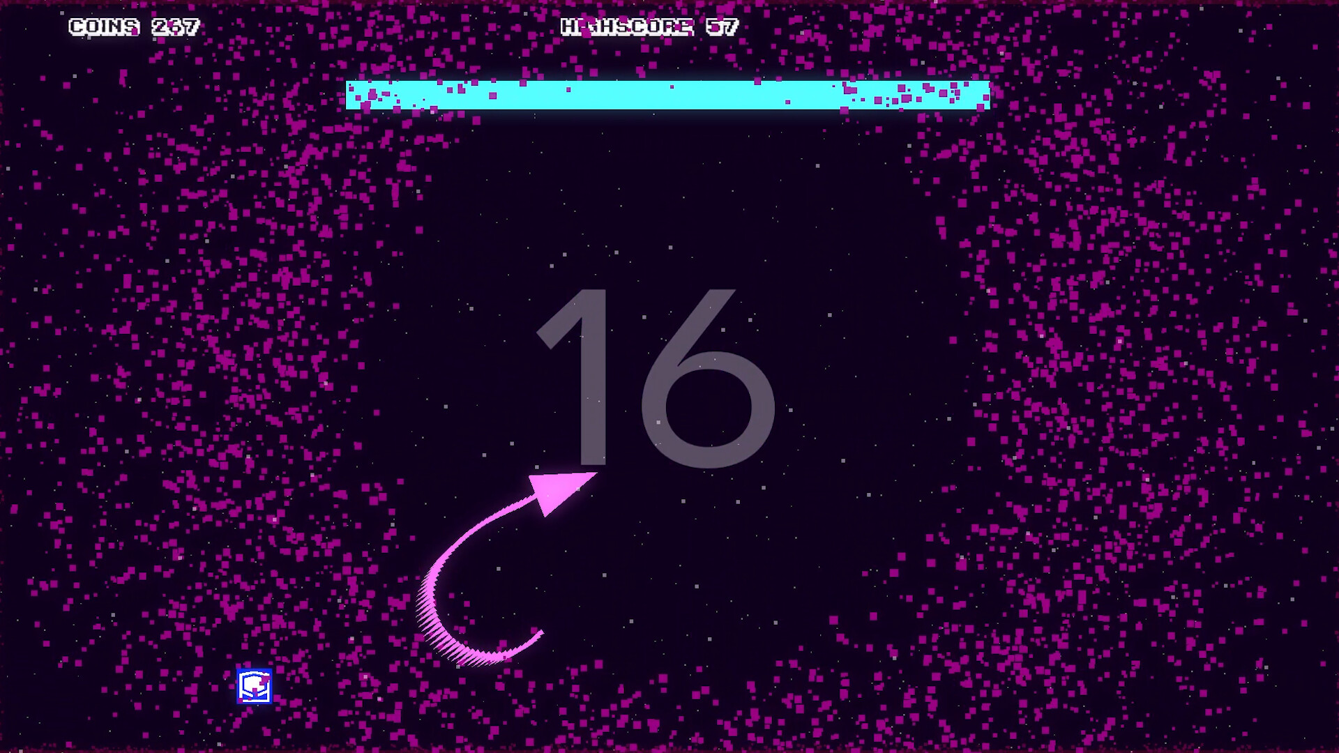 雙人合作模式下，兩個不同顏色的三角形飛船共同對抗敵人。