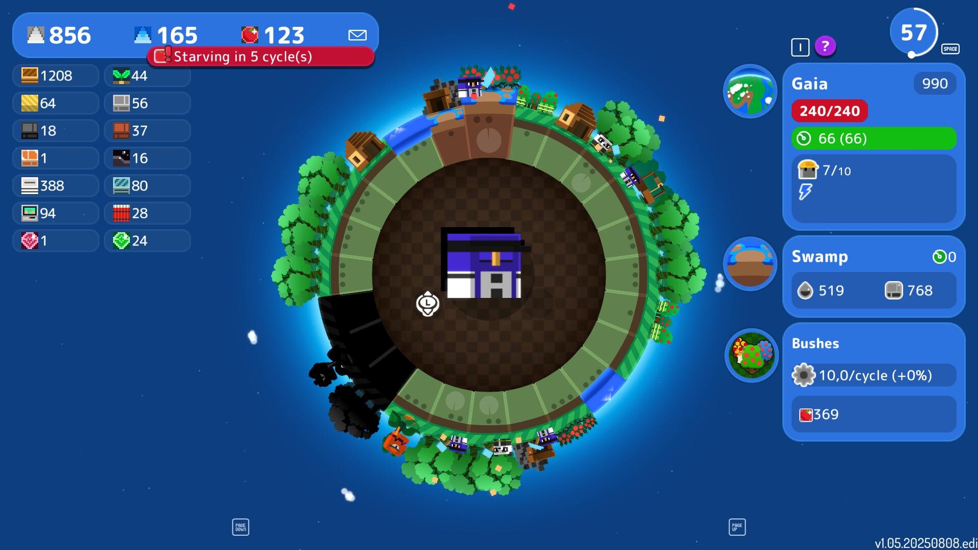 遊戲畫面截圖,展示了星球上的建築佈局和資源分佈。