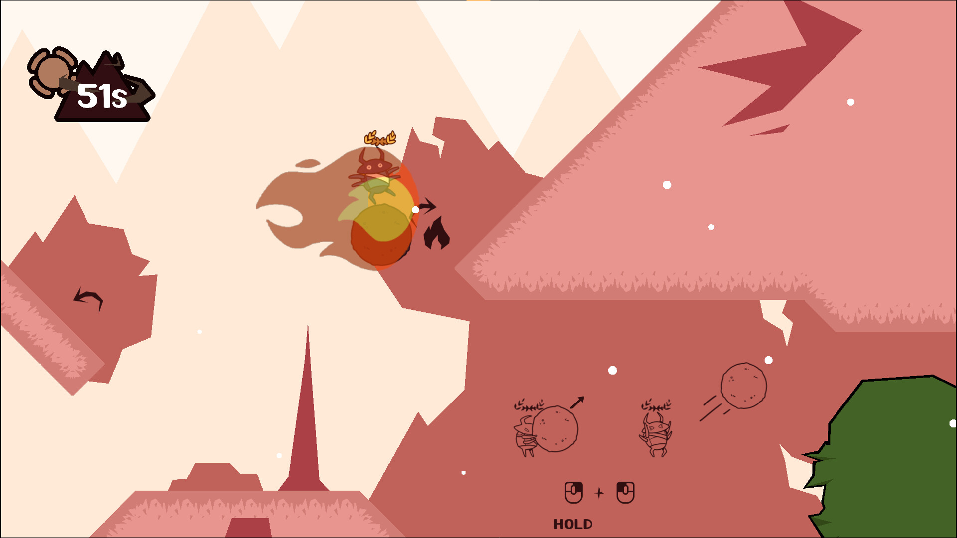 遊戲中的一個戶外場景，有著藍天白雲和風格化的山脈。