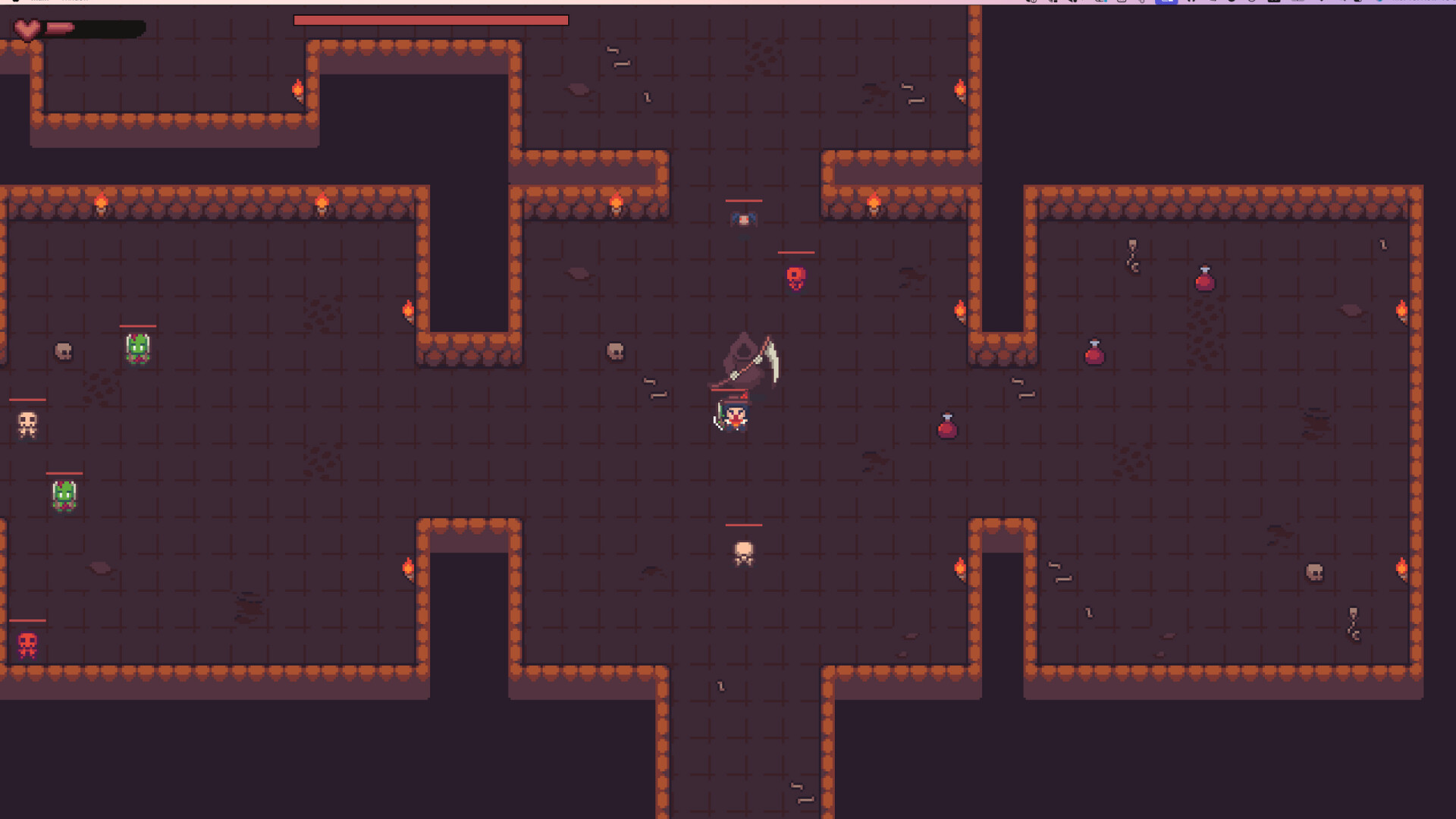 玩家在一個充滿紫色調的關卡中，與漂浮的幽靈敵人對峙。