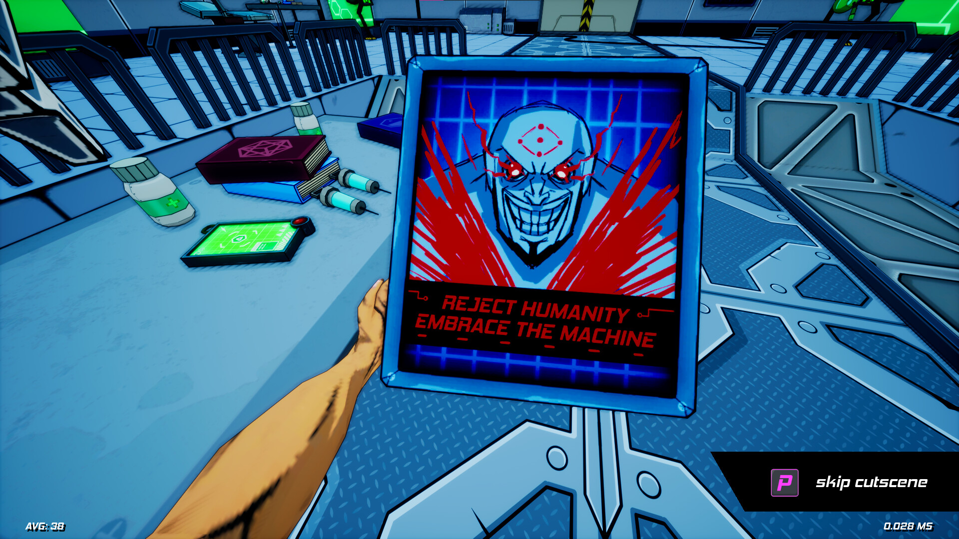 一個充滿工業感的巨大室內場景,主角站在中央。