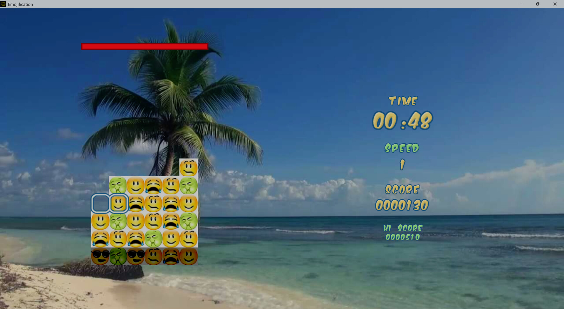 遊戲的實際遊玩畫面,展示了充滿各種表情符號的網格棋盤。