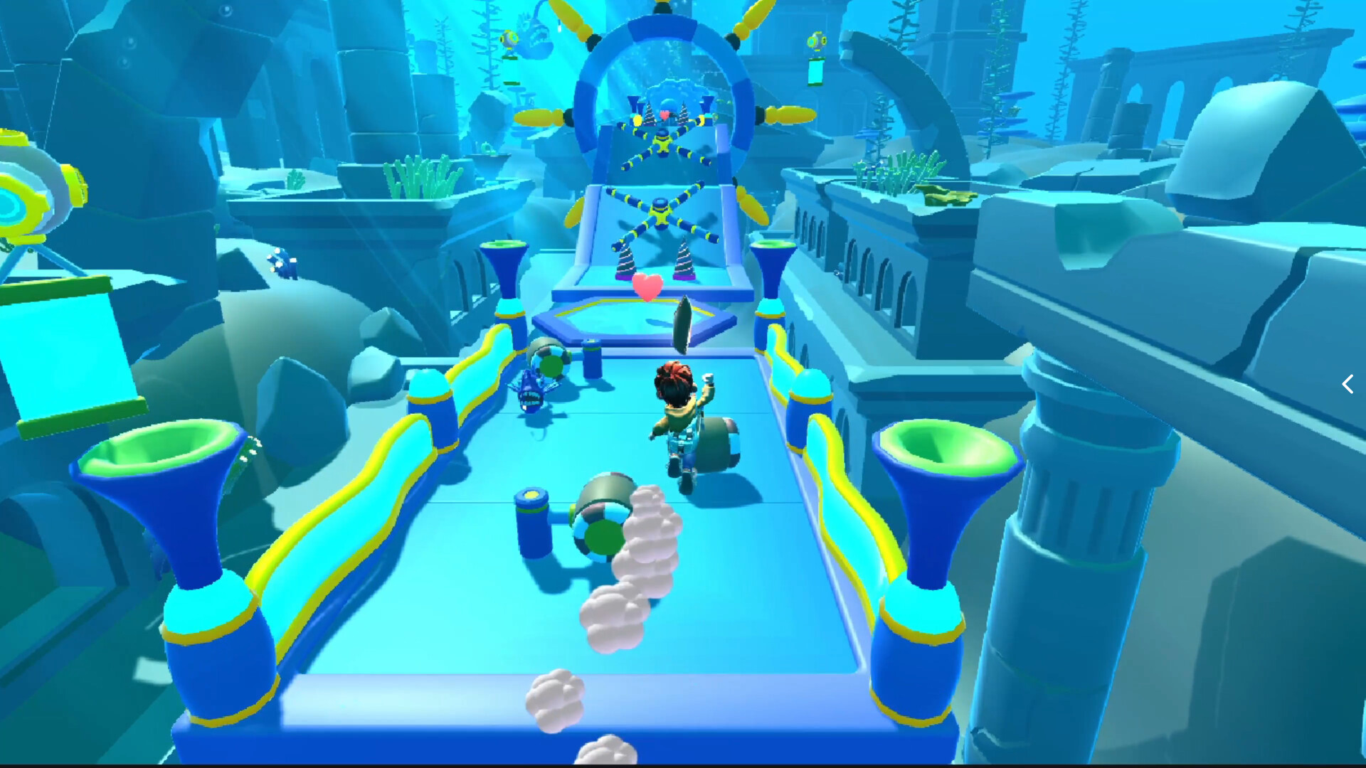 主角安娜在一個類似室內的場景中，周圍有許多木箱和平台。