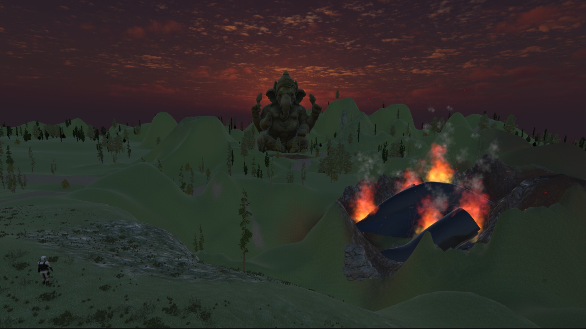 主角站在高處，俯瞰著一個充滿神秘符文和巨大結構的區域。