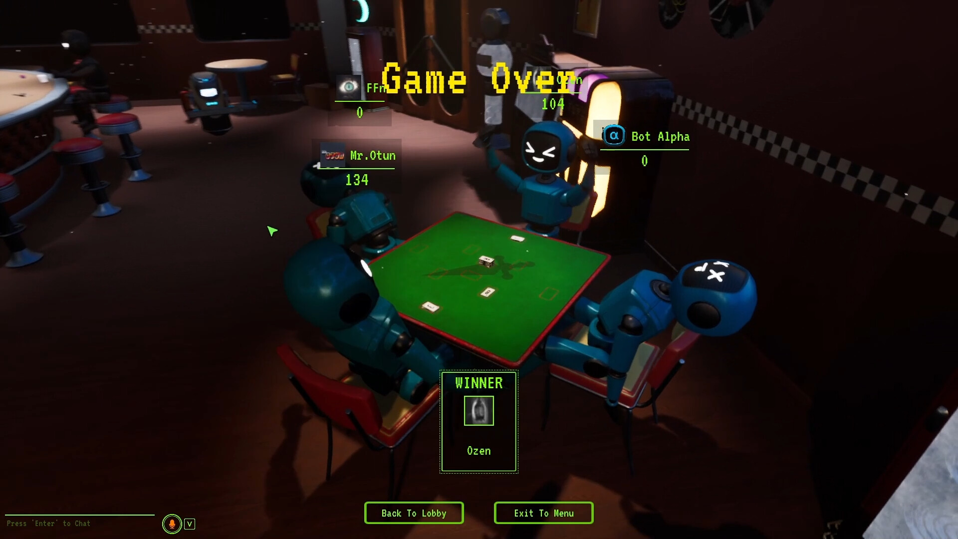 遊戲的結束畫面，顯示了最終的勝者。