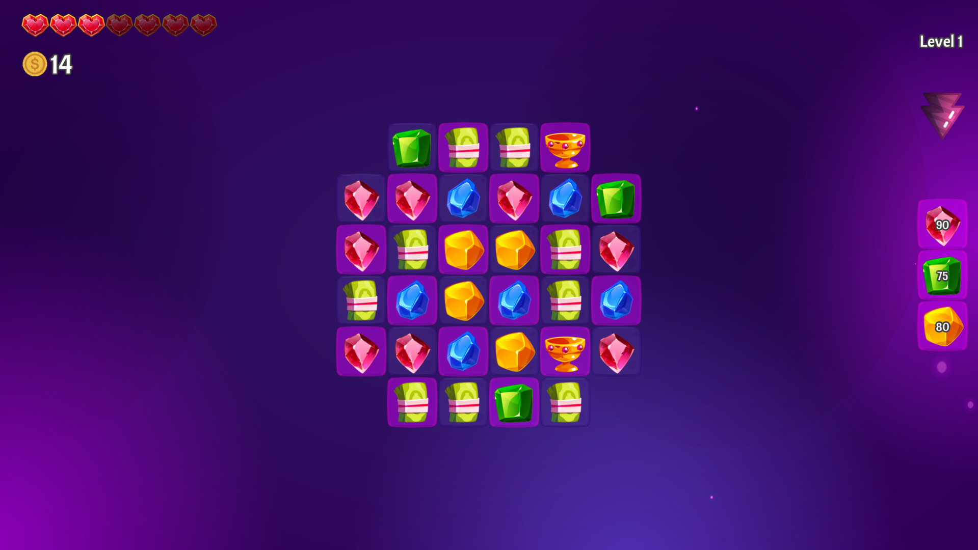 遊戲進行中的畫面,可以看到左邊的冰塊時間條和右邊的關卡目標。