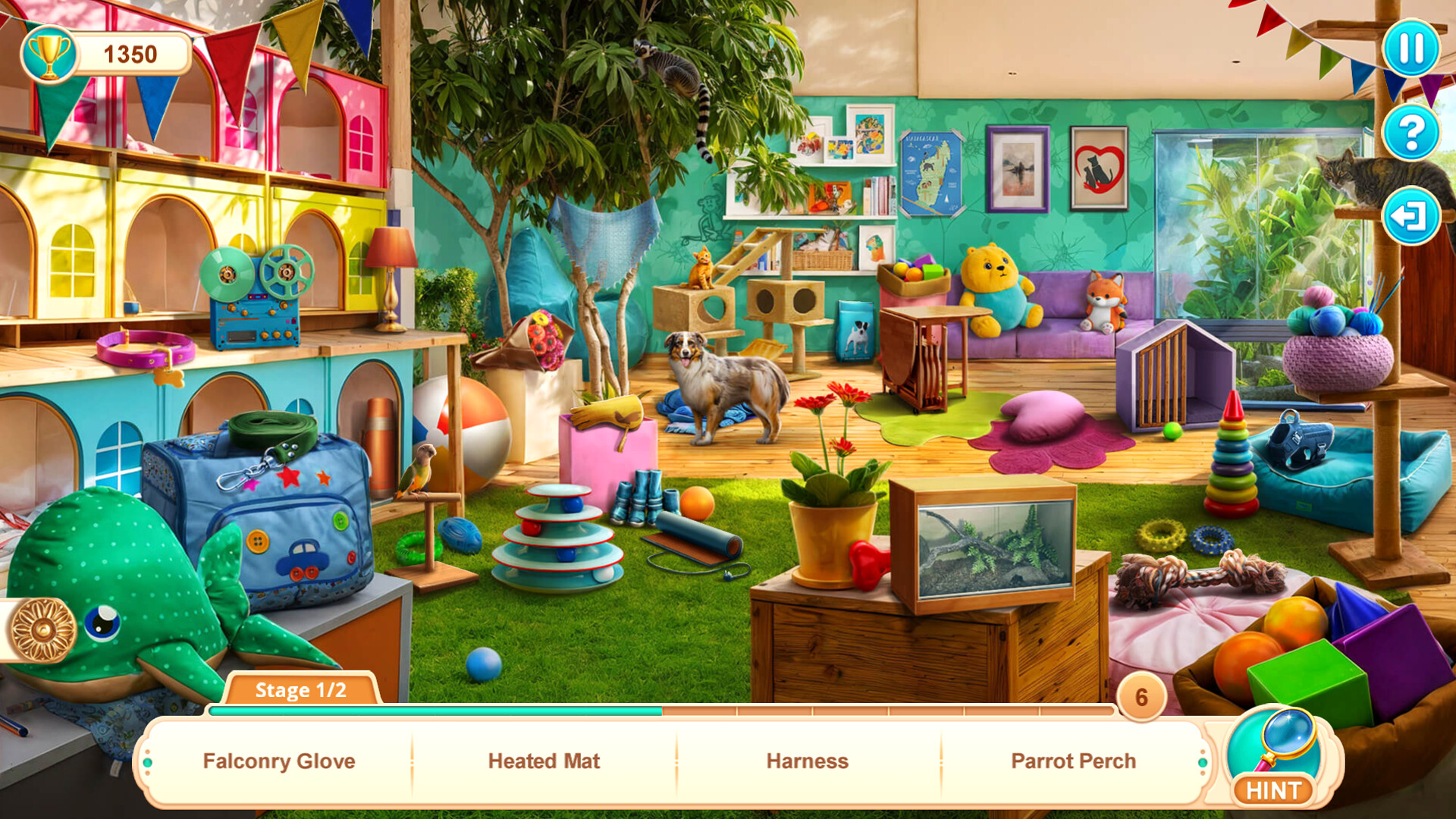 遊戲場景之一，主角們在一個充滿綠植的陽台上與寵物互動。