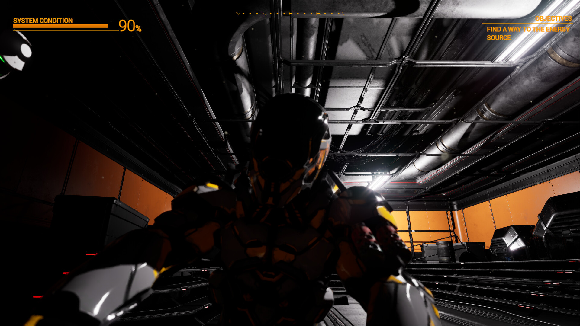 主角與他的無人機夥伴在荒涼的地球上探索。