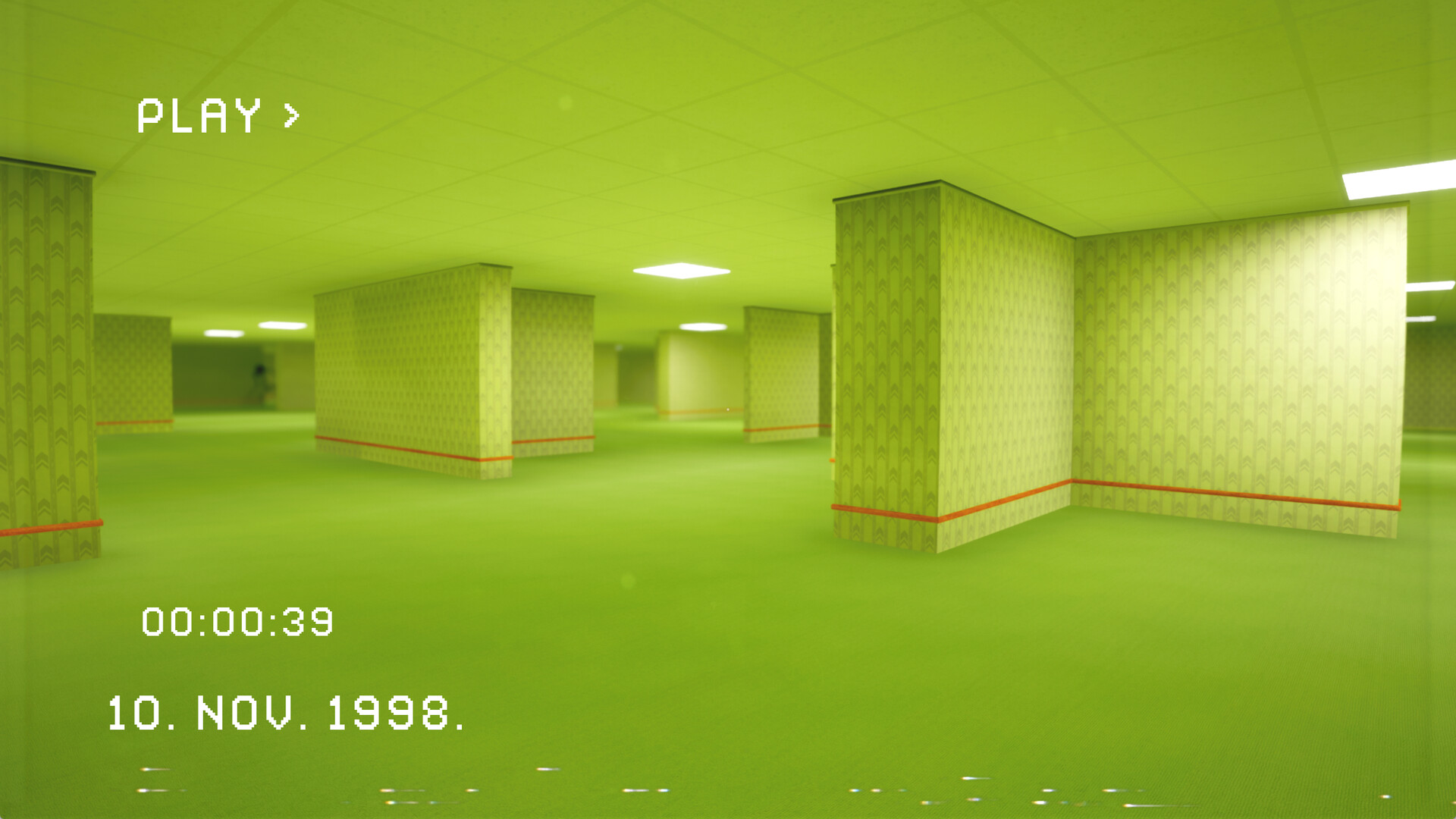 遊戲中的一個房間，牆上掛著畫，暗示著這裡曾經有人類活動的痕跡。