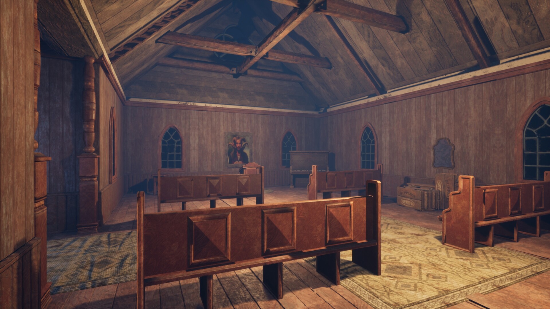 一個被燈光照亮的詭異走廊。