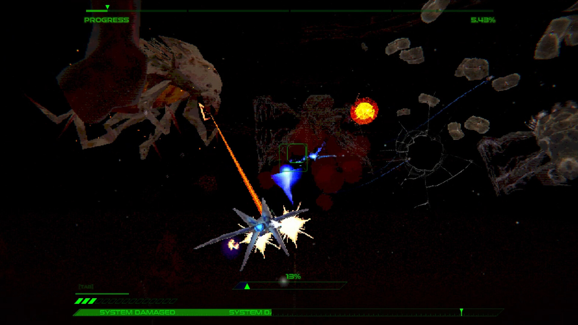 玩家的潛航器正與一隻巨大的、多觸手的深海怪物戰鬥。