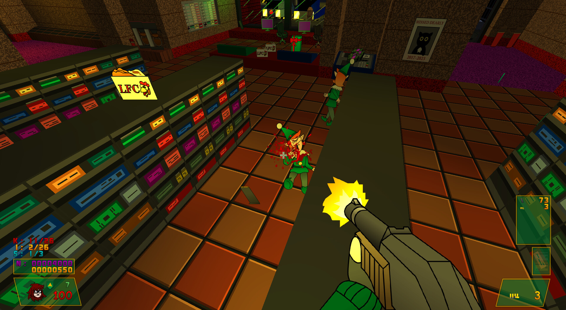 遊戲中的戶外雪景，展示了其獨特的像素化紋理和手繪風格。