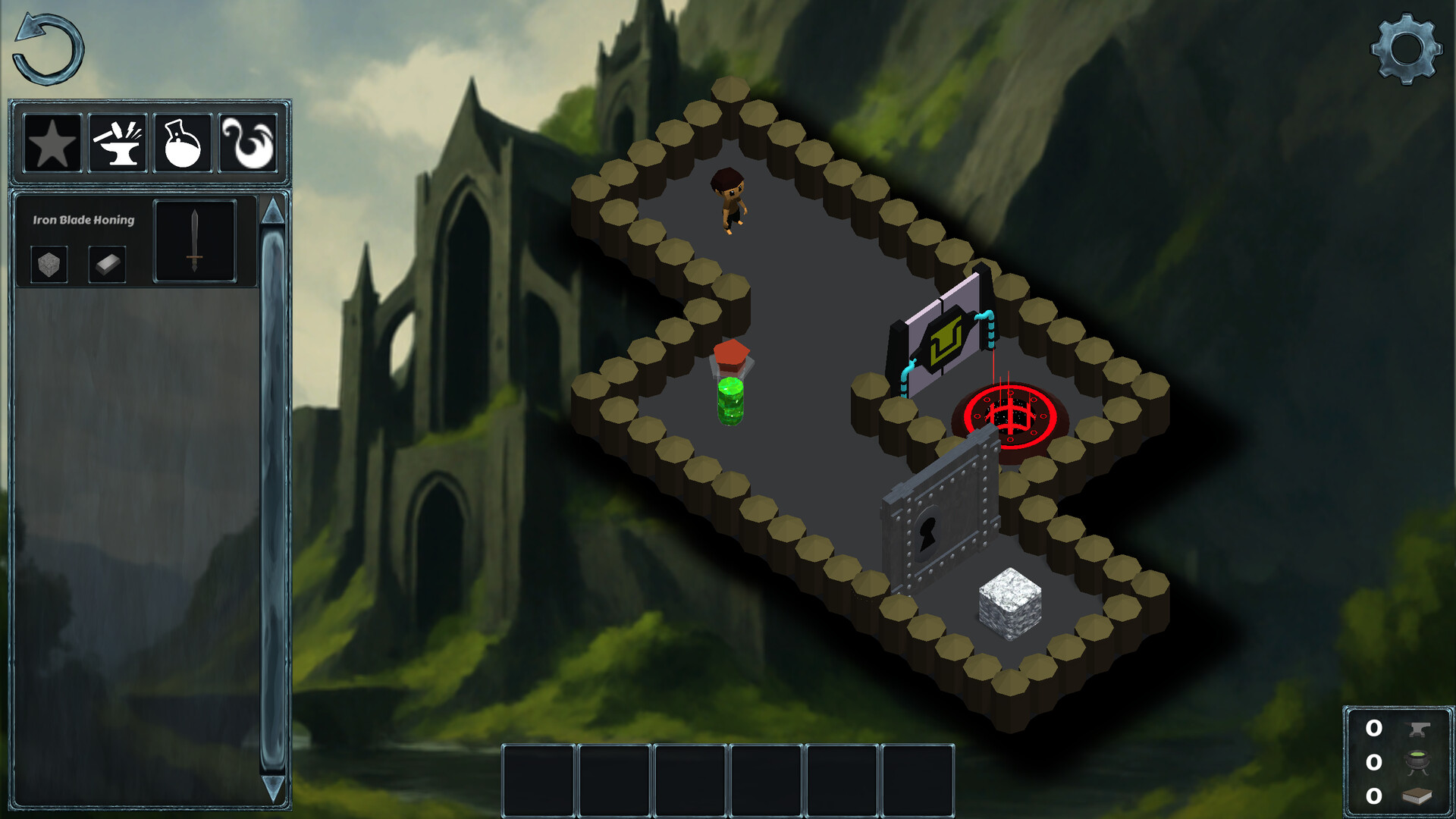 遊戲中的一個場景,展示了古老的石柱和神秘的符文,暗示著失落的知識。