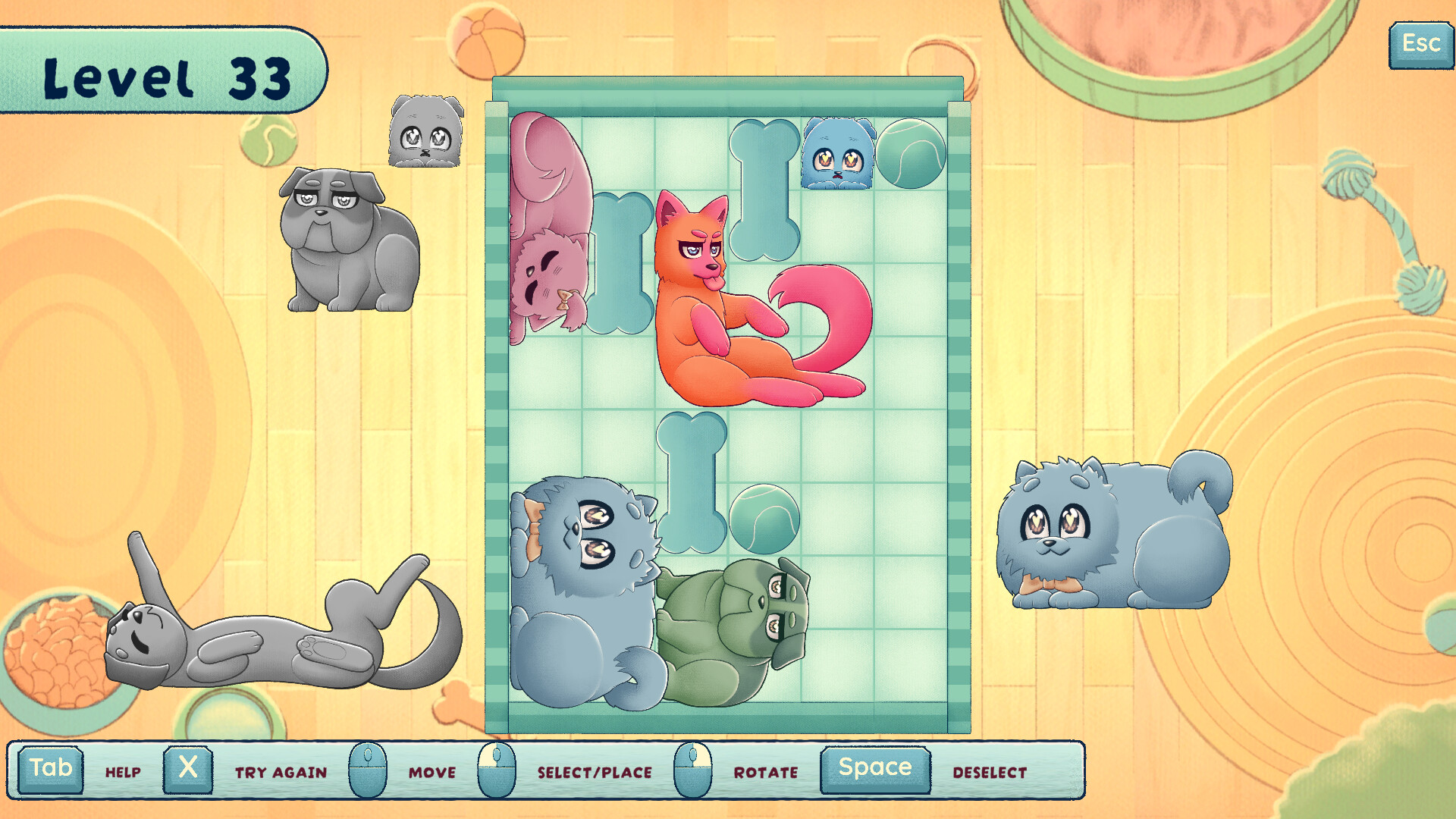 遊戲關卡背景多樣，從室內客廳到戶外草地，營造出不同的溫馨氛圍。