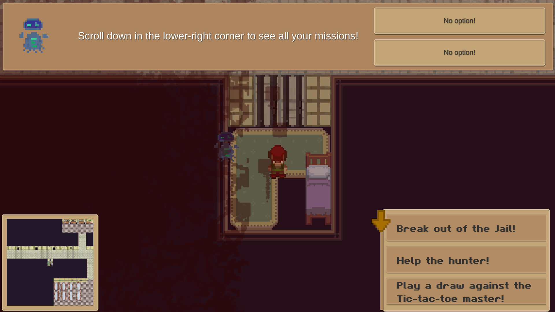 遊戲中的村莊場景,呈現了復古的像素藝術風格