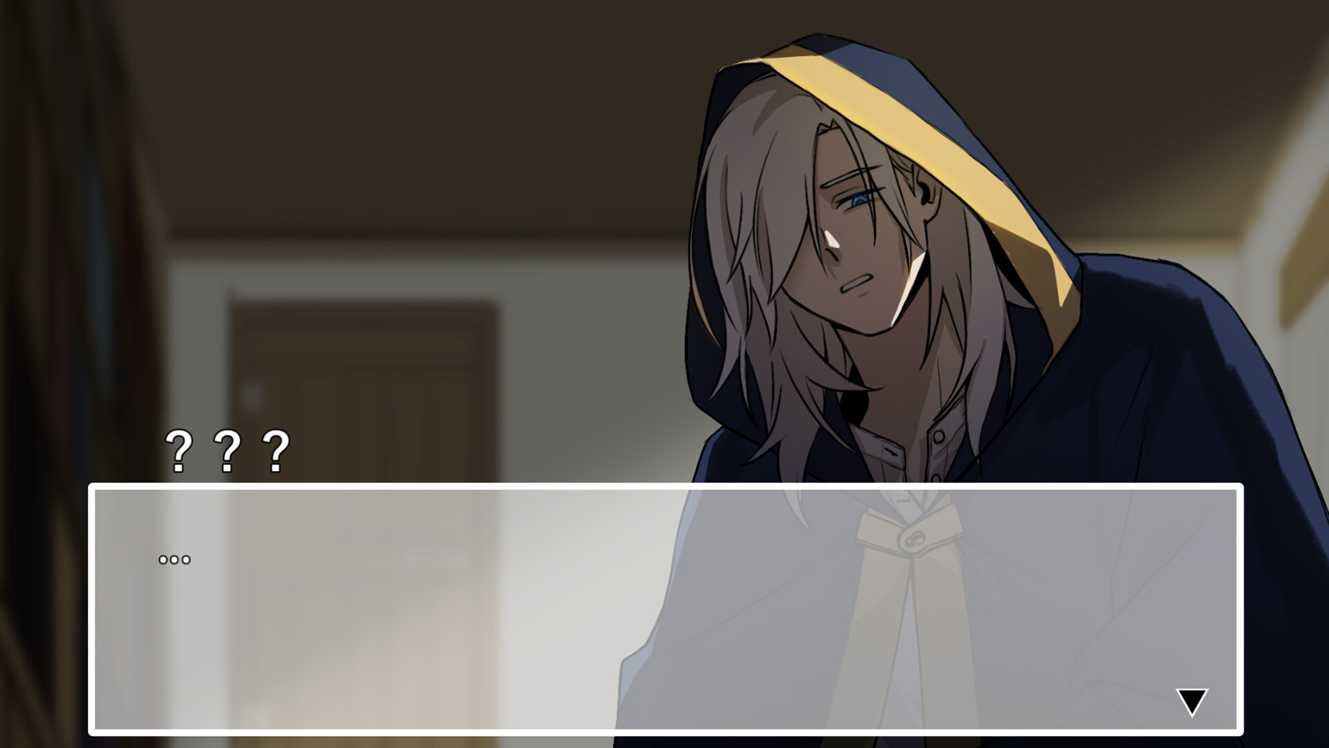 遊戲中的一個場景,主角和朋友在室內交談。