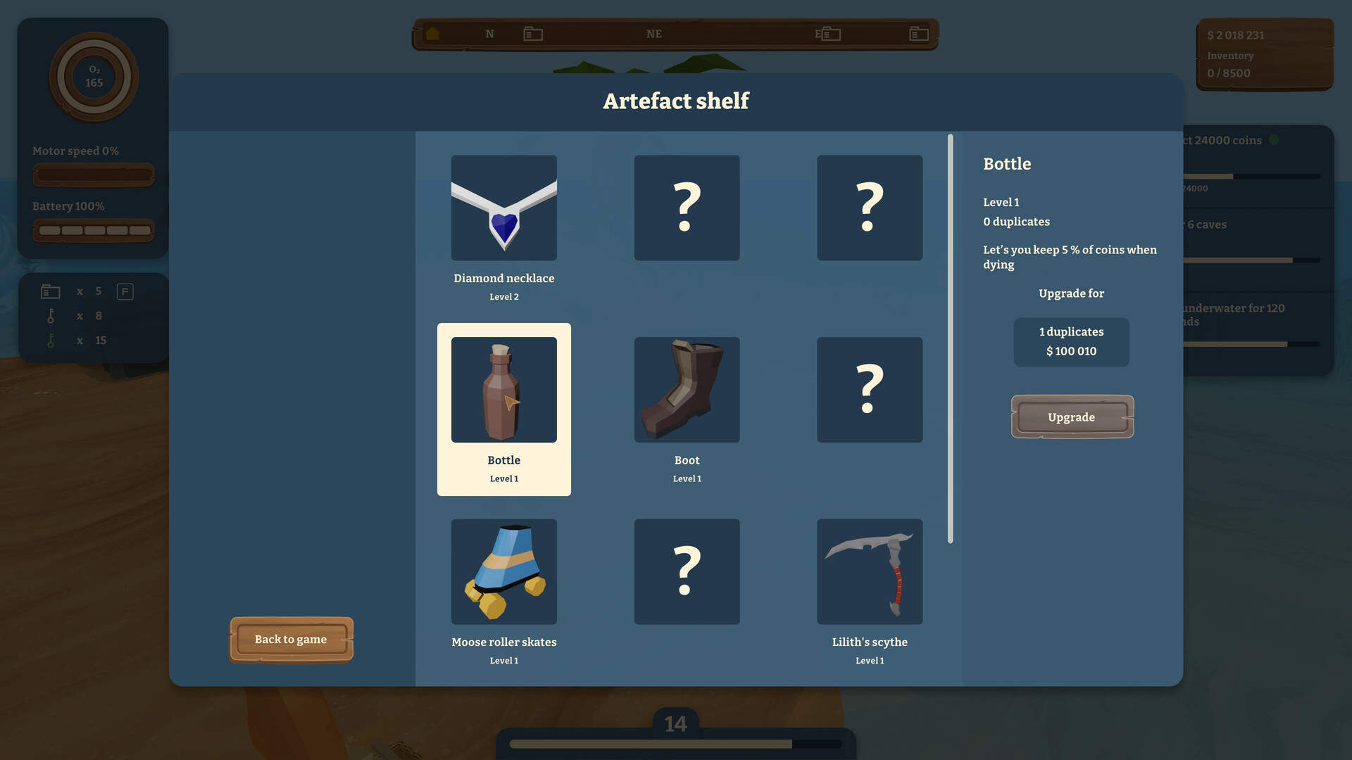 麋鹿角色返回水面商店的場景,岸邊有可愛的建築。