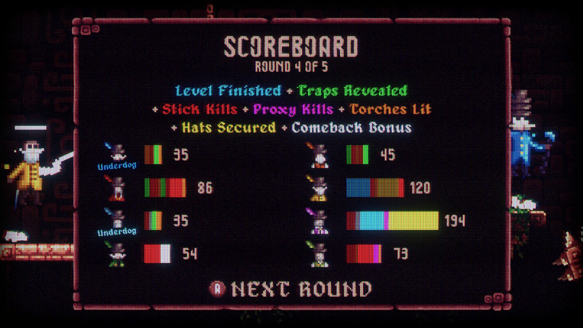 四個紳士角色站在關卡起點，準備開始一場競速比賽。