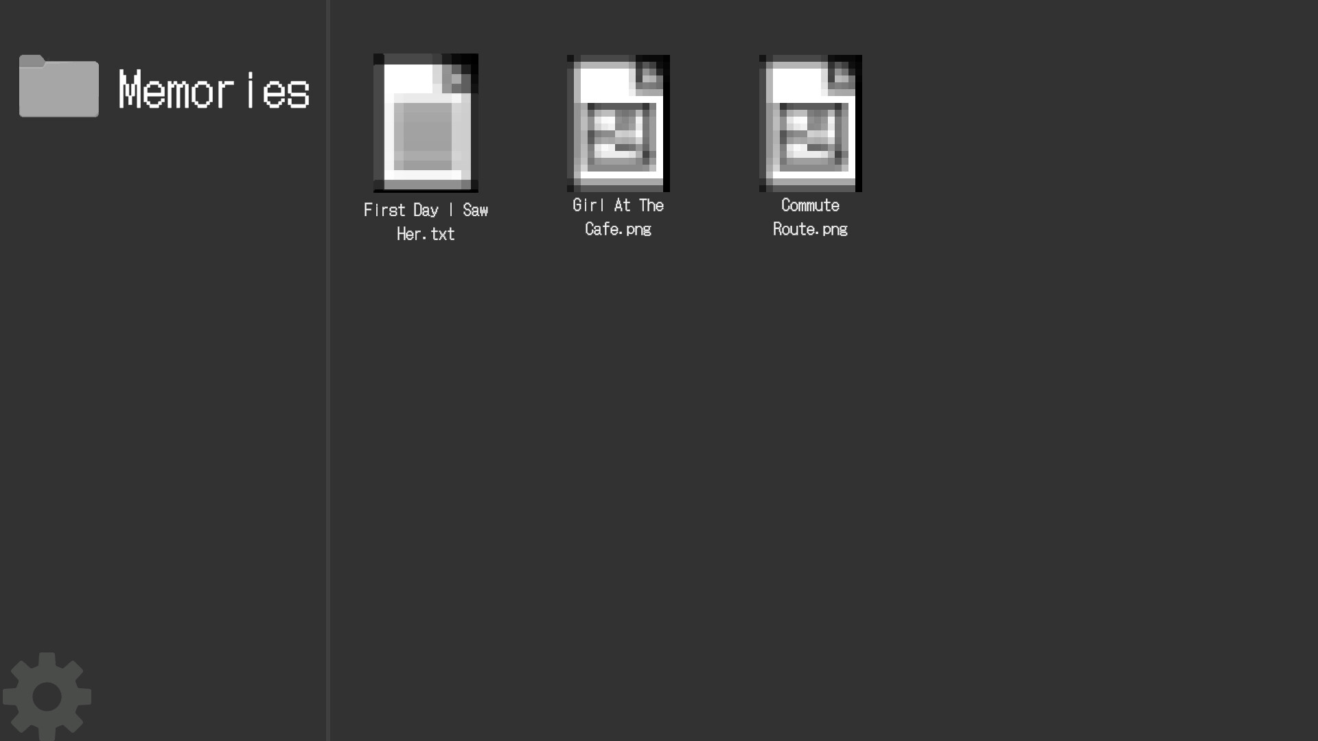 像素風格的房間場景，色調陰鬱，暗示著故事的懸疑氛圍。