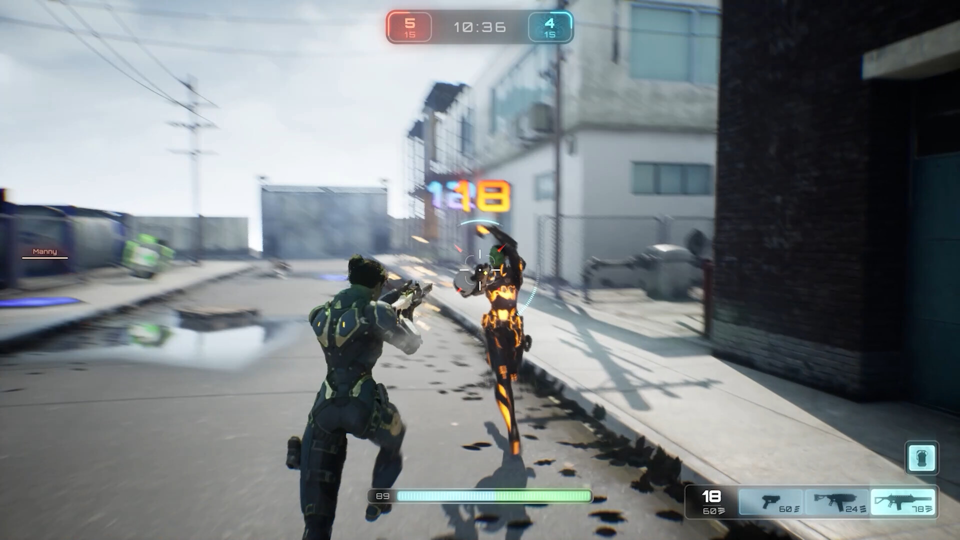 玩家角色在一個充滿工業設施的場景中利用掩體進行戰鬥。