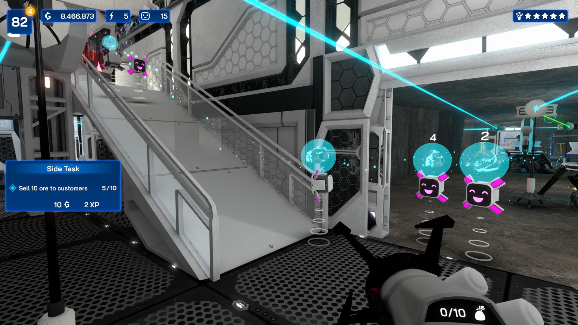 玩家在星礦公司的太空站中望向遠方的小行星。