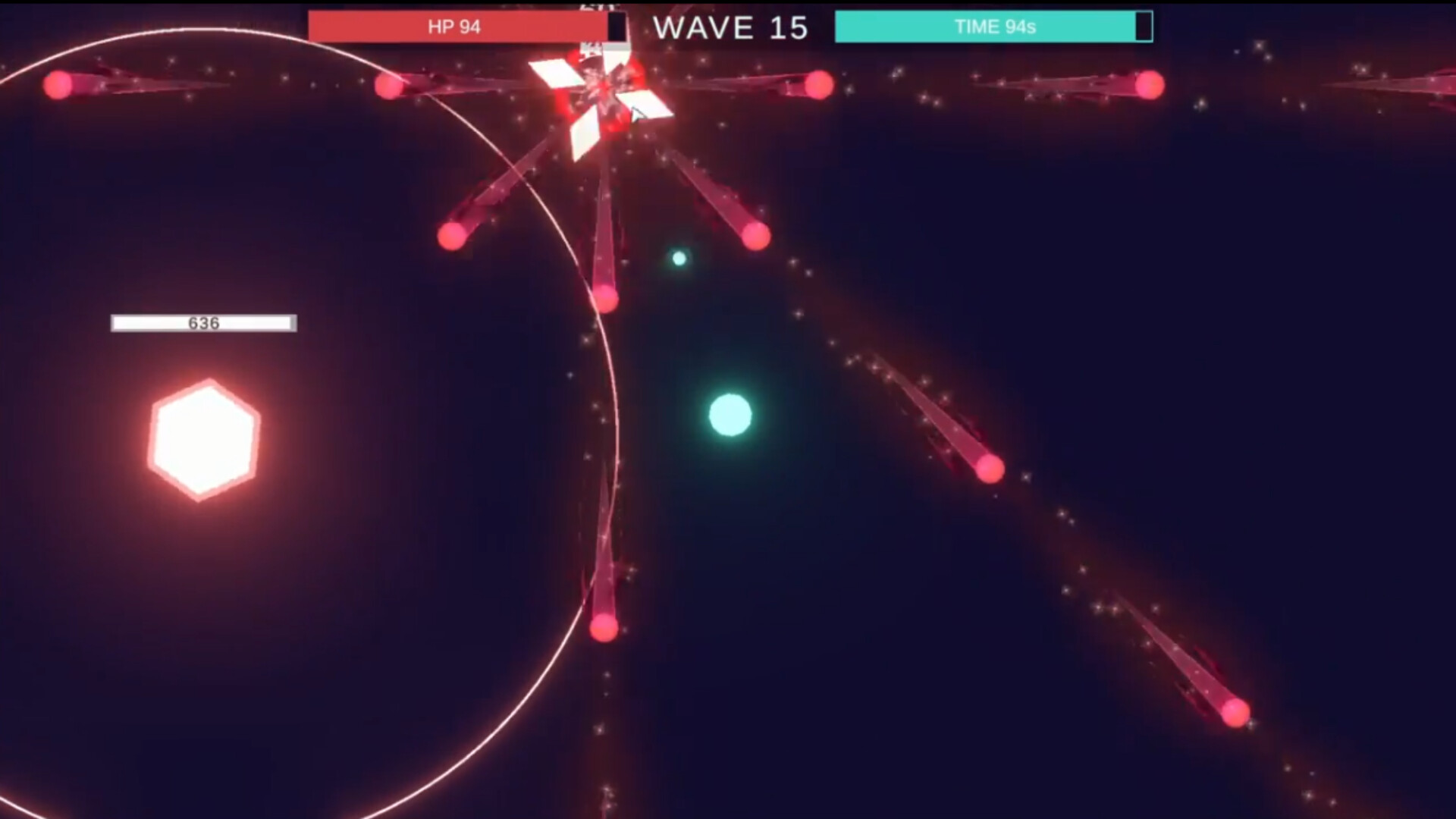 遊戲畫面充滿了霓虹線條和爆炸特效。