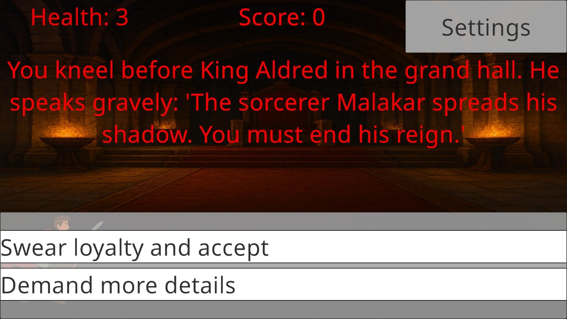 遊戲中的對話與選擇介面，玩家將透過文字敘述來推動故事發展。