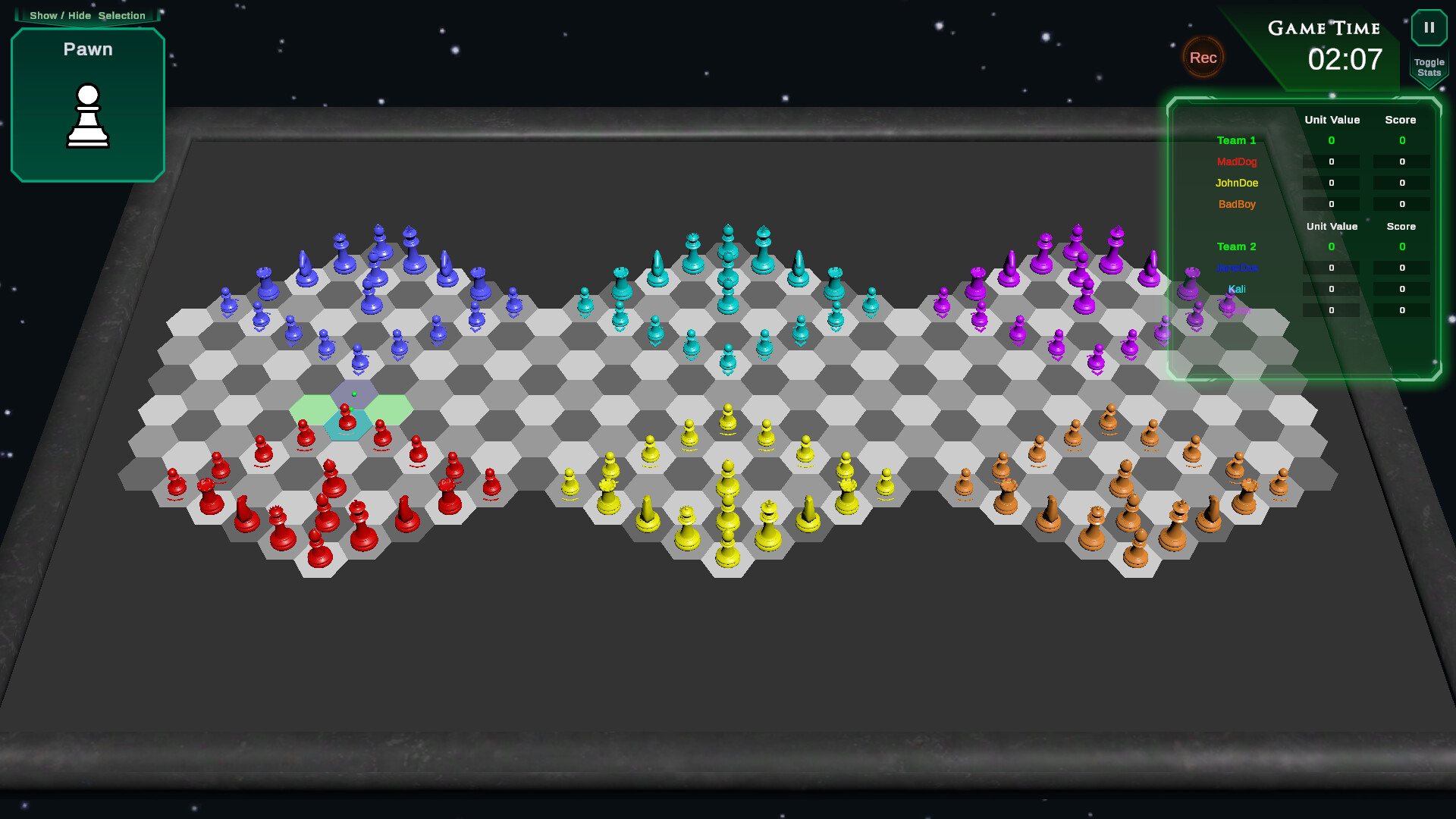 一場激烈的團隊對戰，紅色與藍色棋子在棋盤中央激烈交鋒。