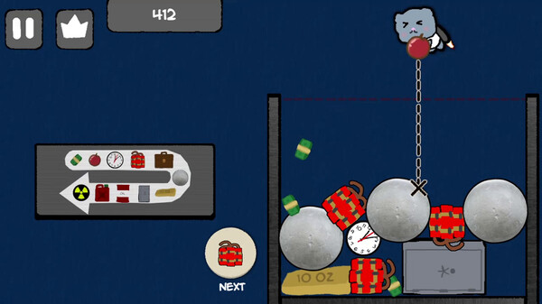 遊戲中的物理效果展示，物件之間相互擠壓和滾動。