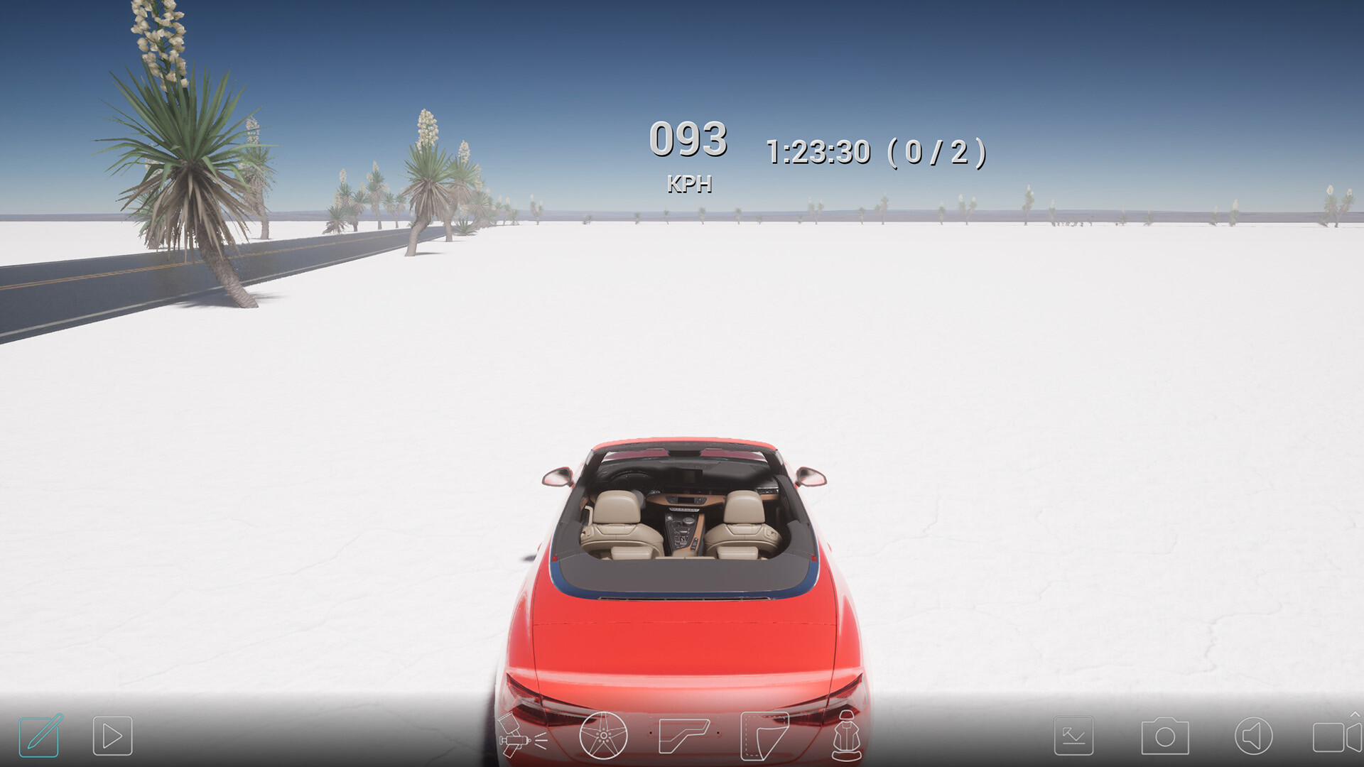 一輛跑車在複雜的高速公路交匯處行駛,展現了遊戲世界的規模。