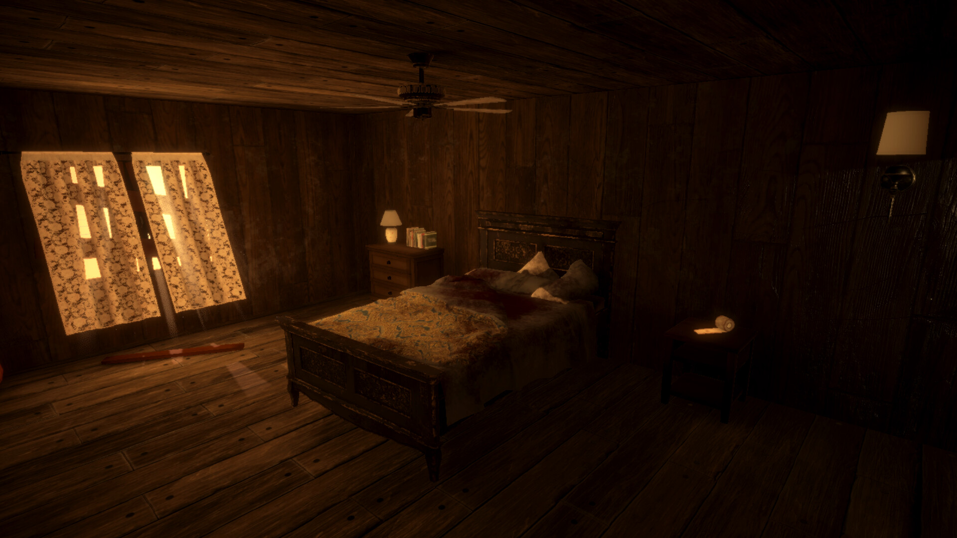 主角艾瑪在一個陌生、破舊的房間中醒來，頭上纏著繃帶。