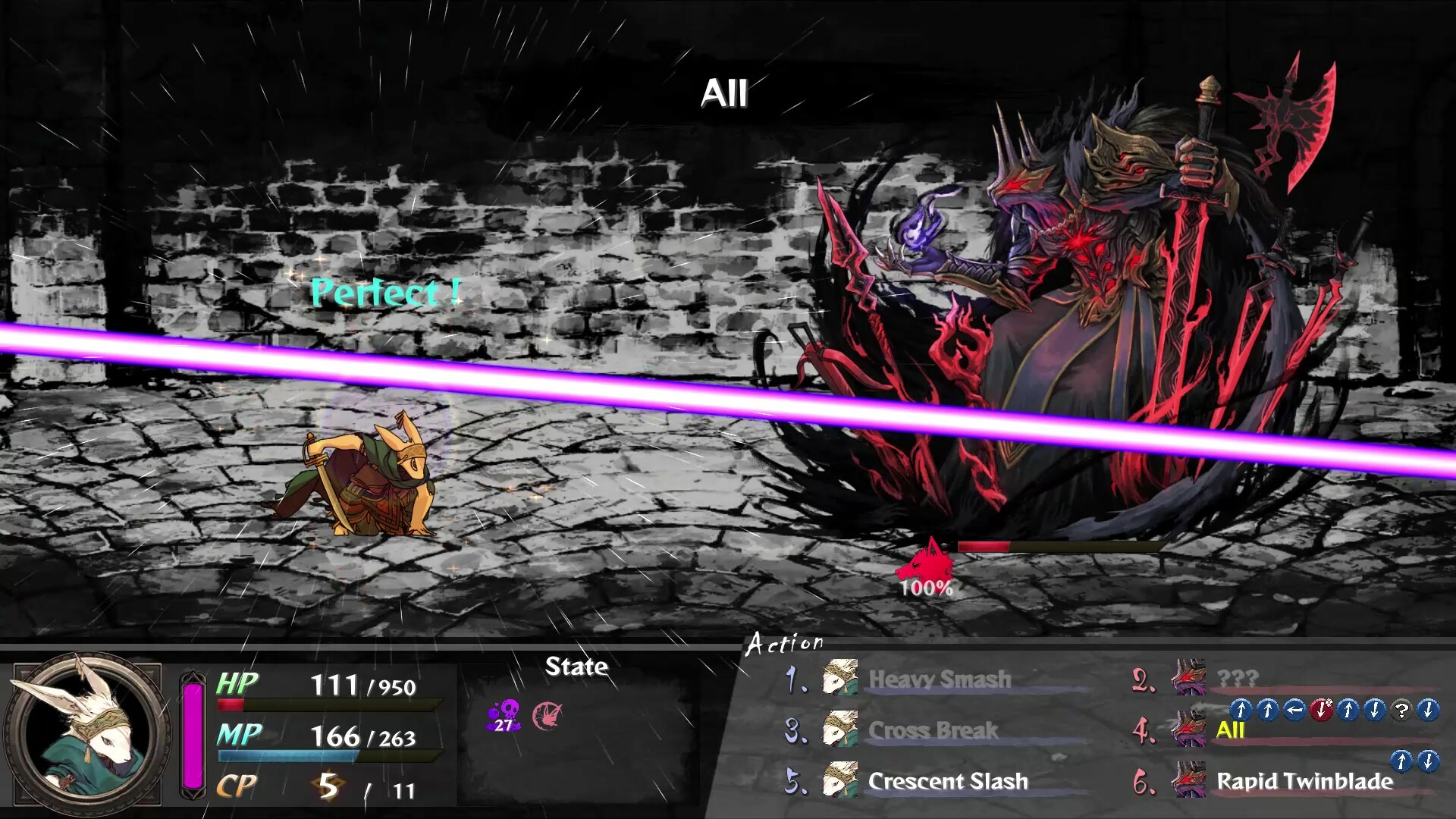 遊戲中的一個場景，主角站在雪地中面對一隻巨大的野獸。