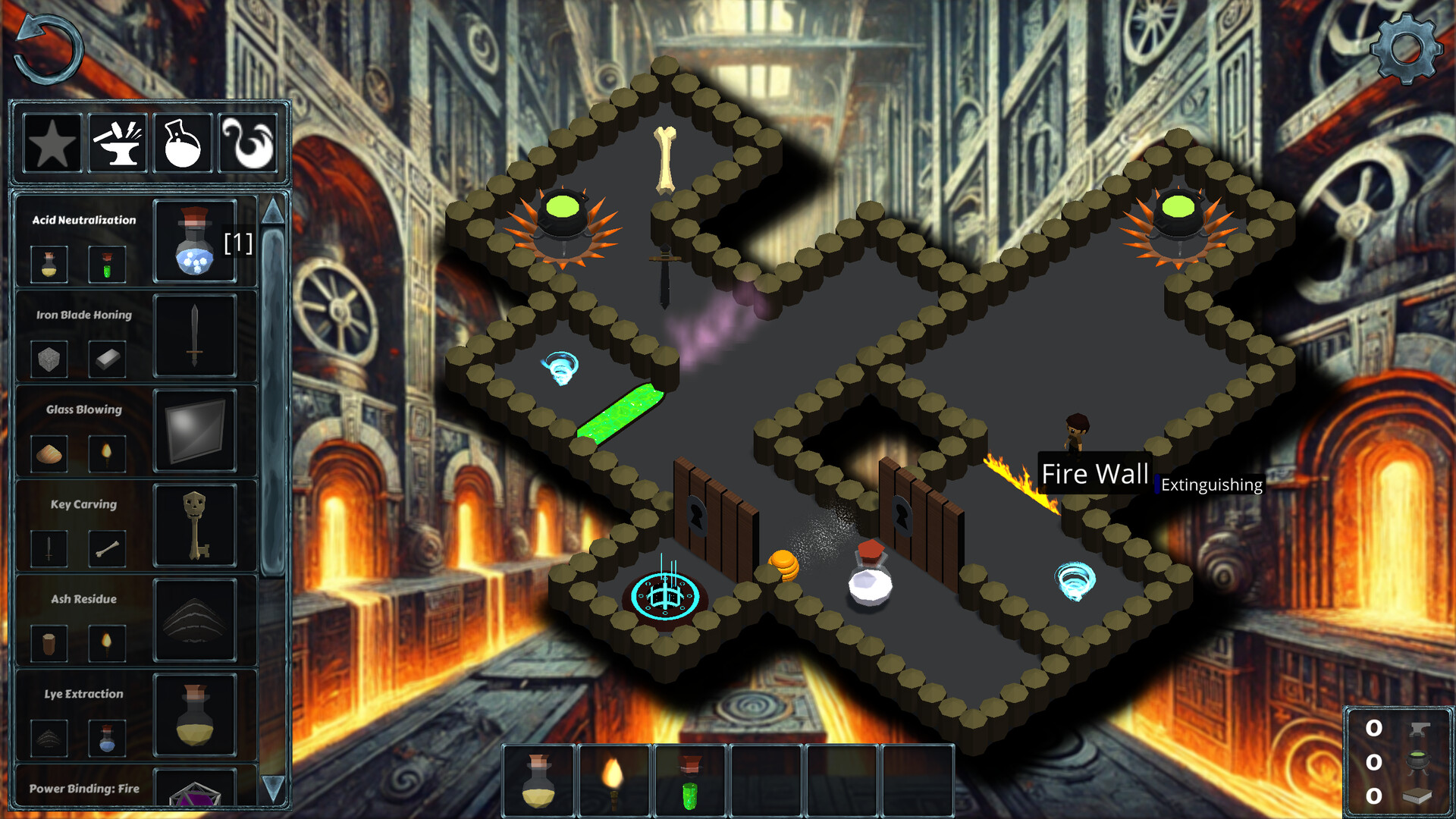 遊戲的等角視角,清晰地展示了房間的結構和道具佈局。