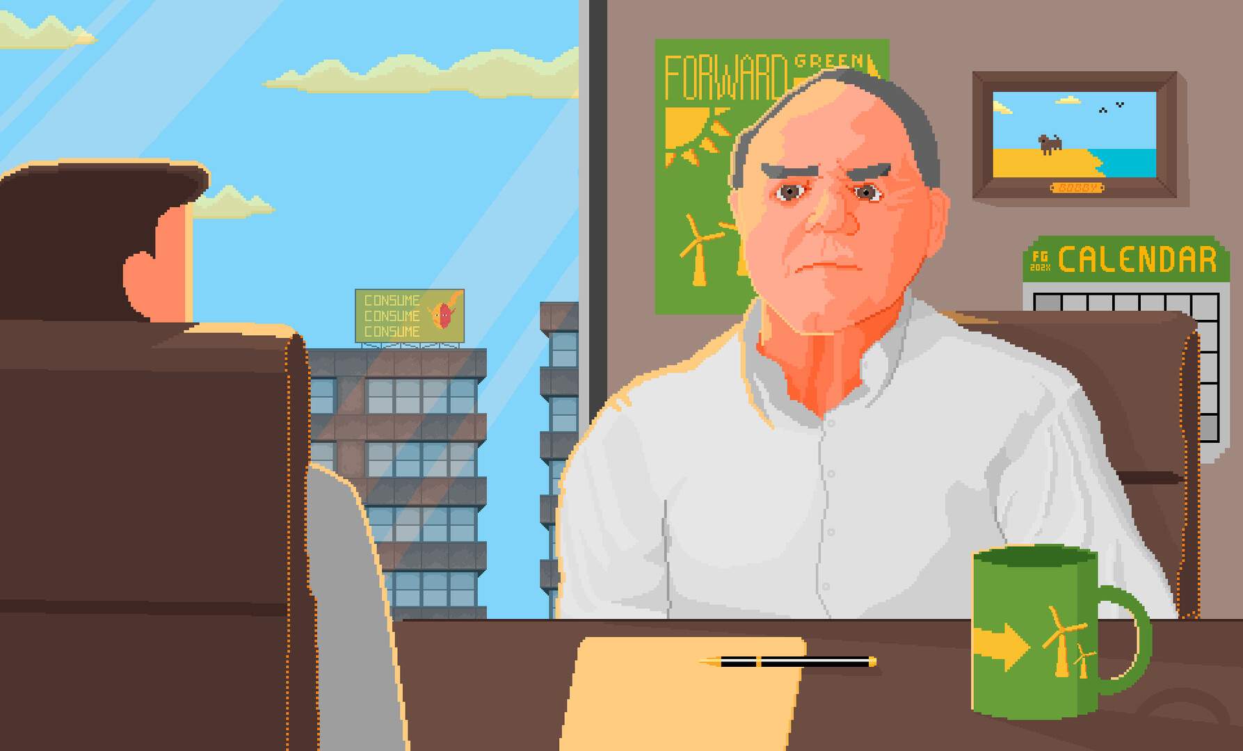 遊戲的等角視角畫面，展現了潟湖地區的自然風光與工業設施的對比。