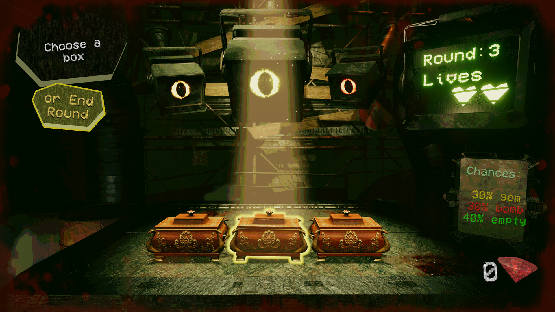 玩家面對一排神秘的盒子，準備做出攸關生死的選擇