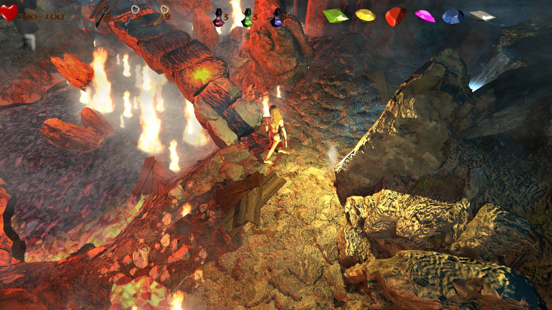 主角在遊戲中探索一個神秘的區域,周圍散落著發光的物體。