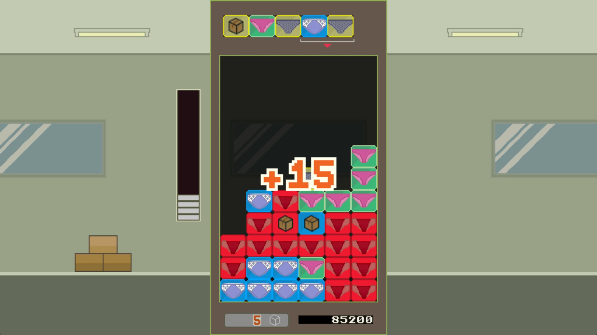 遊戲中的一個場景，展示了色彩繽紛的方塊和可愛的角色設計。