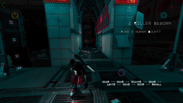 遊戲角色在充滿未來科技感的場景中對峙。